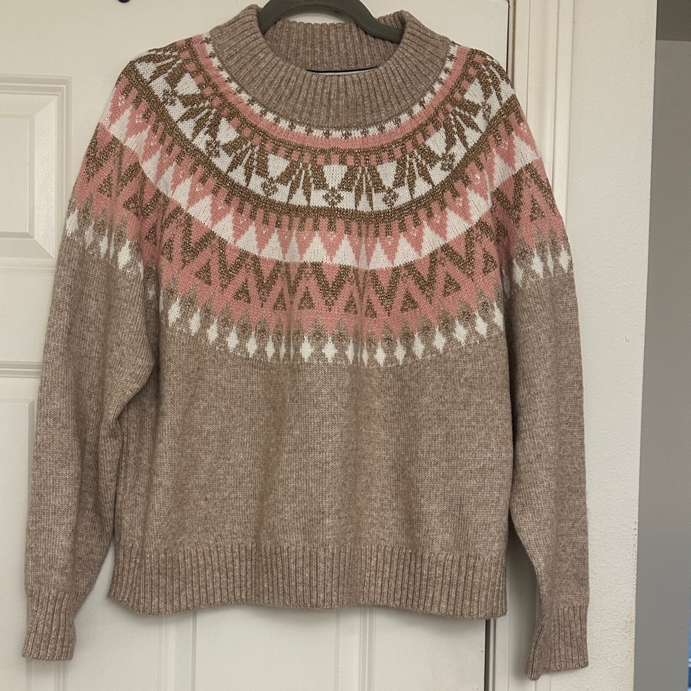 Tommy Hilfiger Sparkling Fair Isle Sweater Pink/Gold/Beige Size 1X NWT